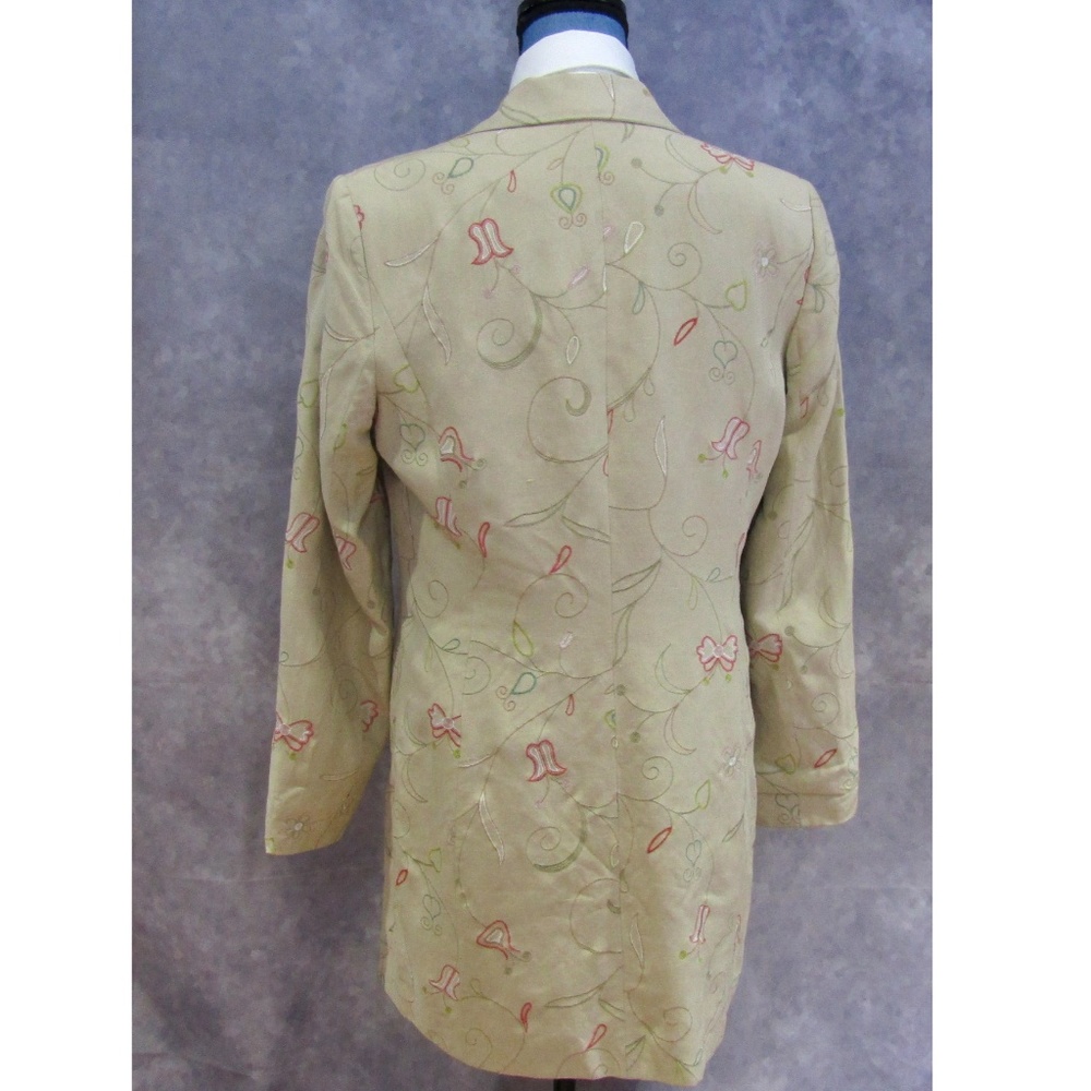 Vintage Silk & Linen Long Blazer Embroidered Sz 8 - Picture 4 of 6